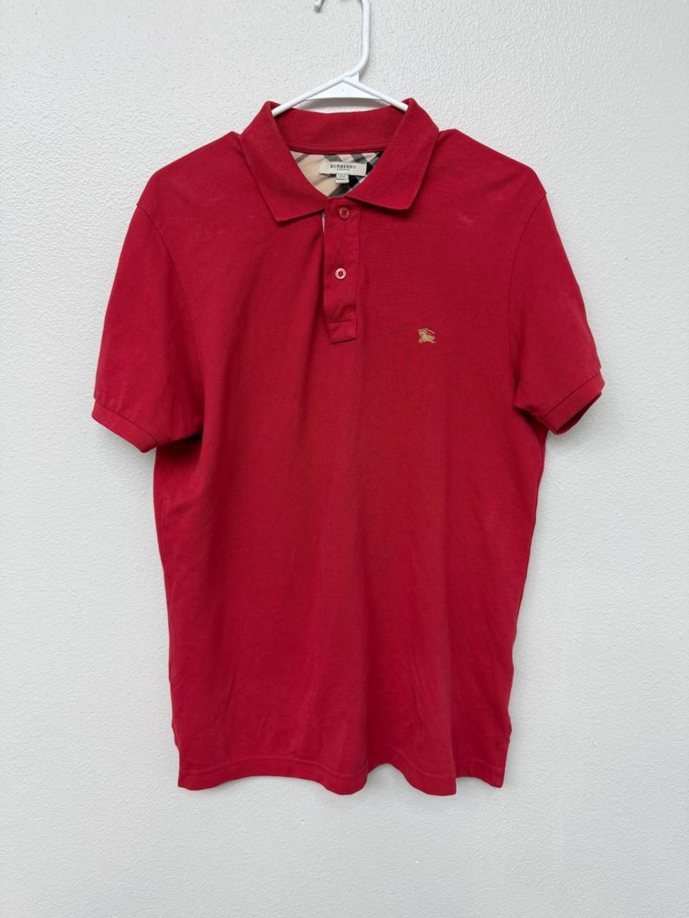 Burberry London Men’s Red Polo Shirt XL Equestrian Knight Logo Sleeve Patch